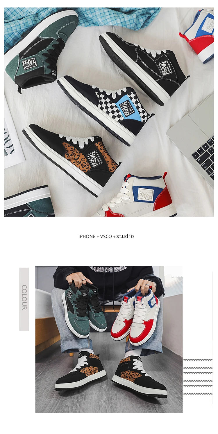 Men's Leopard Print Skater High Top Shoes