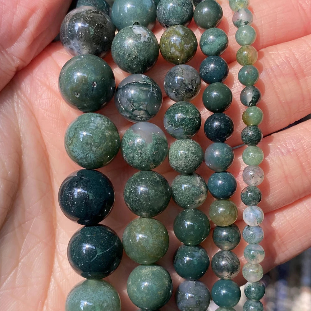 Natural moss agate beads 4-12mm for bracelets