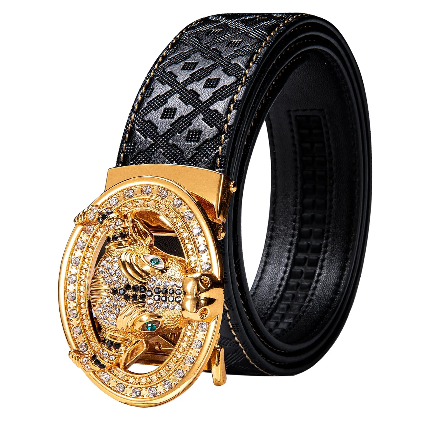 High quality black cowhide men's belt with automatic buckle 130cm