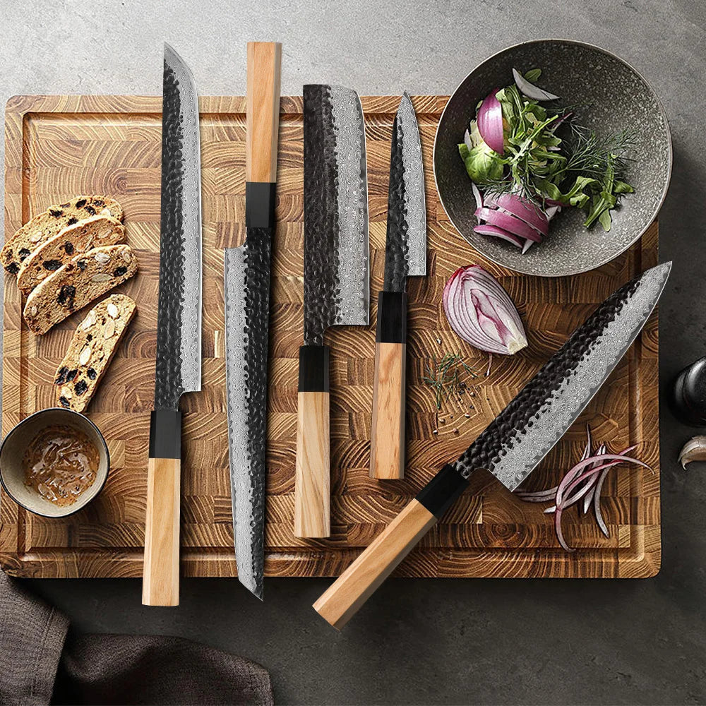 Dao Bếp Nhật F.YOUNG Rèn Tay Thép Damascus Cao Cấp