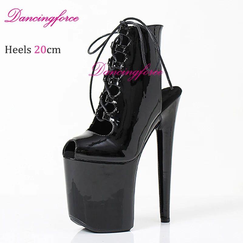 20cm High Heels, Dark Pink, Wedges, Short Cut