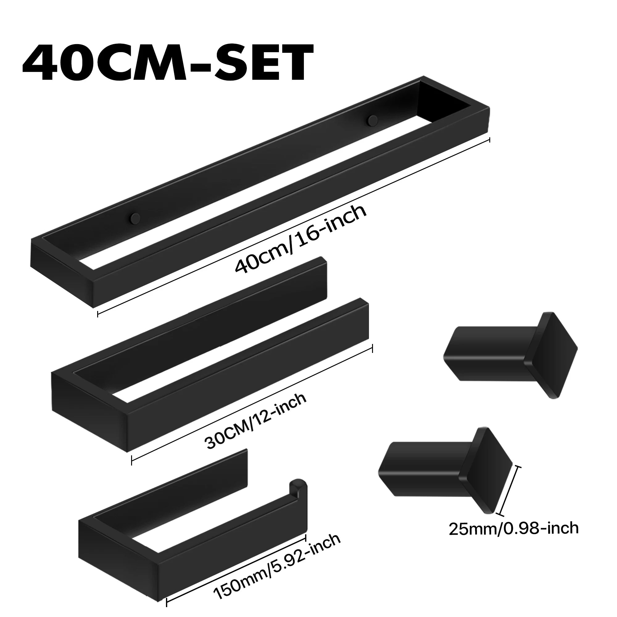 ###Phụ Kiện Phòng Tắm Đen: Móc Áo, Kệ Khăn, Giá Giấy
