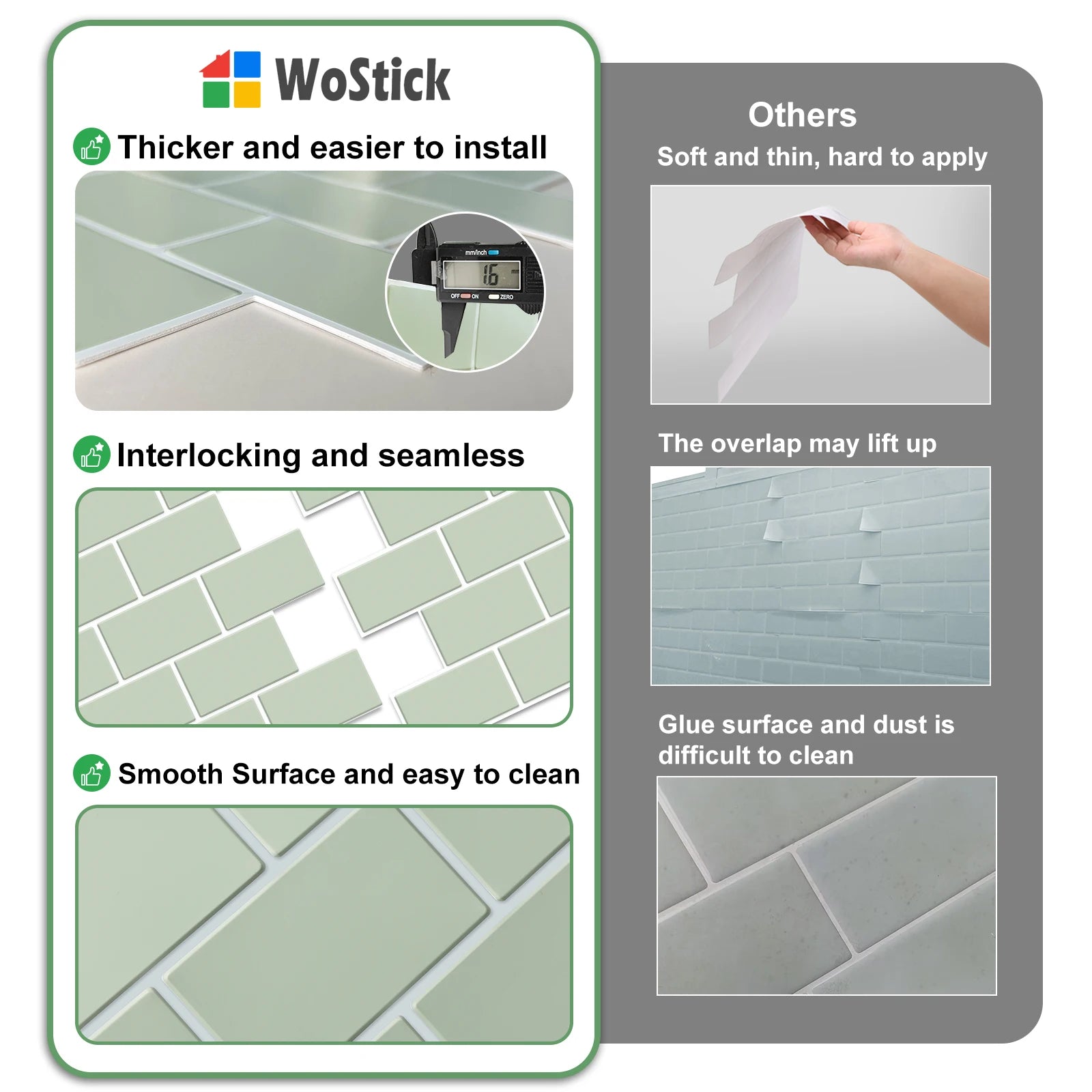 Set of 5 3D Subway Tile Wall Stickers for Kitchen