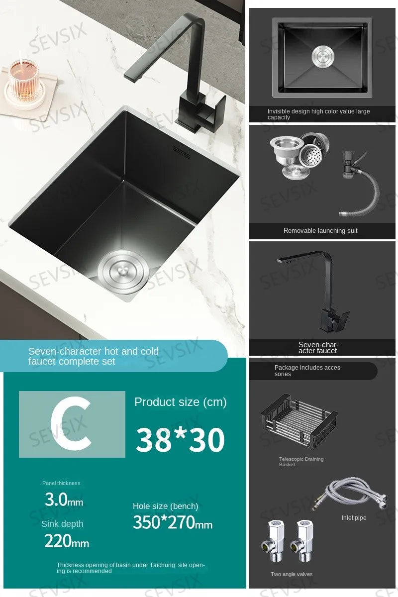 304 stainless steel Kitchen handmade small sink, single sink, vegetable washing basin, under counter, island counter, water bar - Daisan Mart