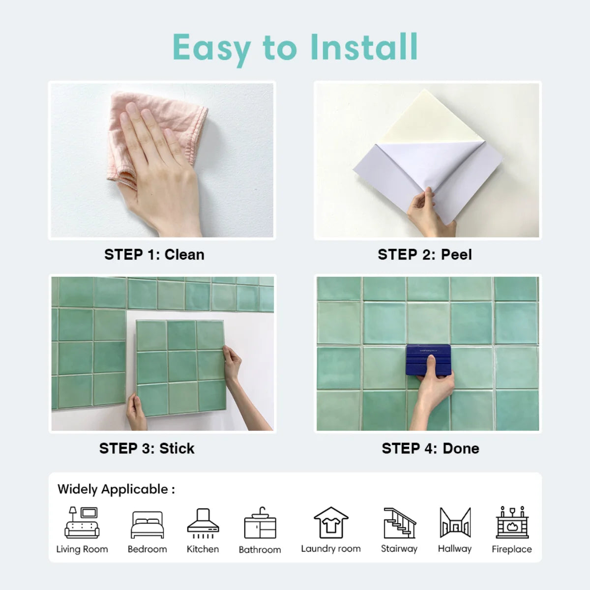 3D Blue Waterproof Self-Adhesive Kitchen Wall Tiles