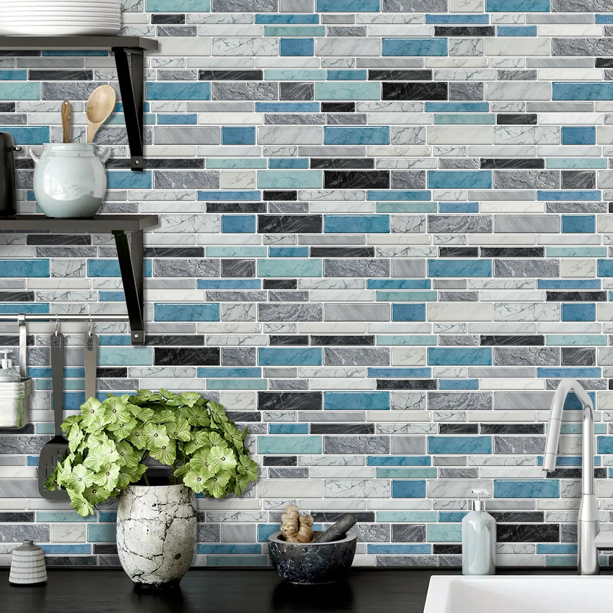 Miếng Dán Tường Vân Đá Chống Nước Dán Bếp 12/24/48pcs