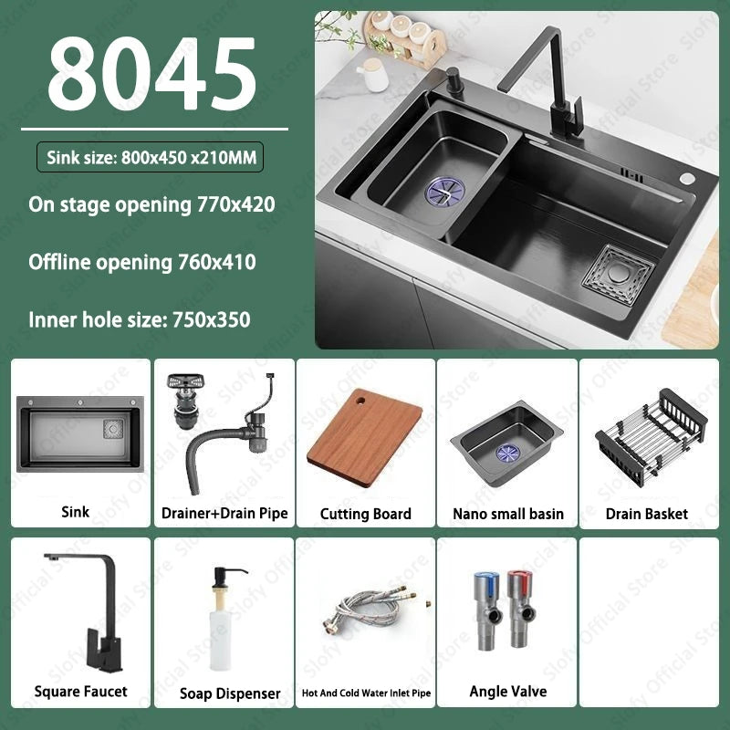 Multifunctional Kitchen Sink Large Capacity Single Bowl Stainless Steel Sink Vegetable Workstation With Faucet Drain Accessories - Daisan Mart