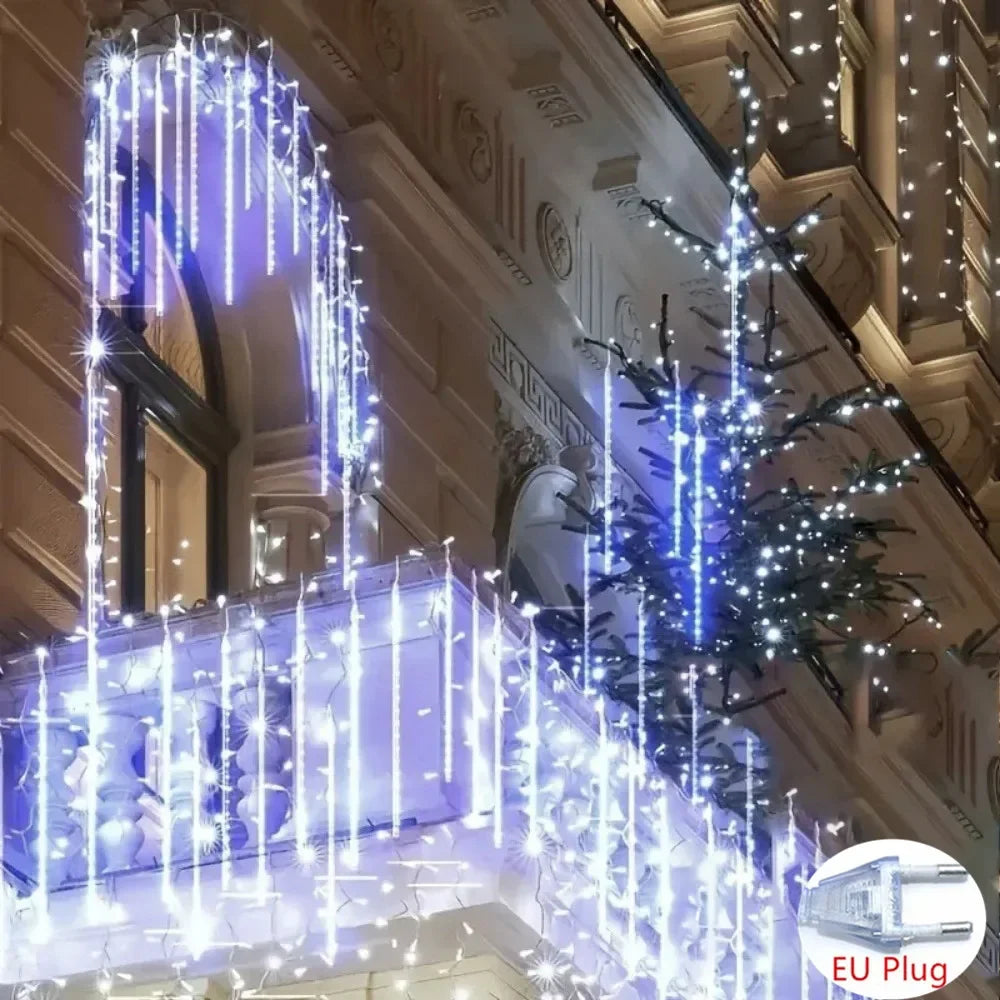 Đèn LED Mưa Sao 8Tube Trang Trí Noel Ngoài Trời EU Plug