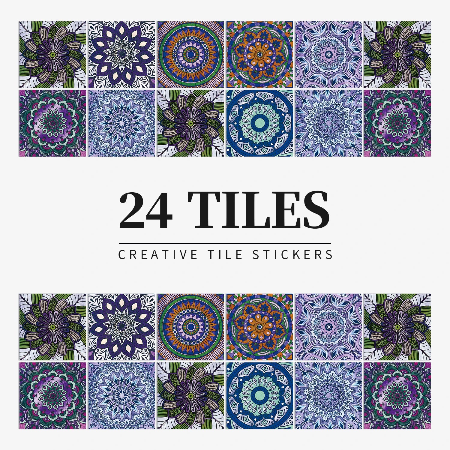 24Pcs European retro style Art Tile Wall Stickers With Self Adhesive Removable Bathroom Kitchen Waterproof Pvc Decal Wallpaper