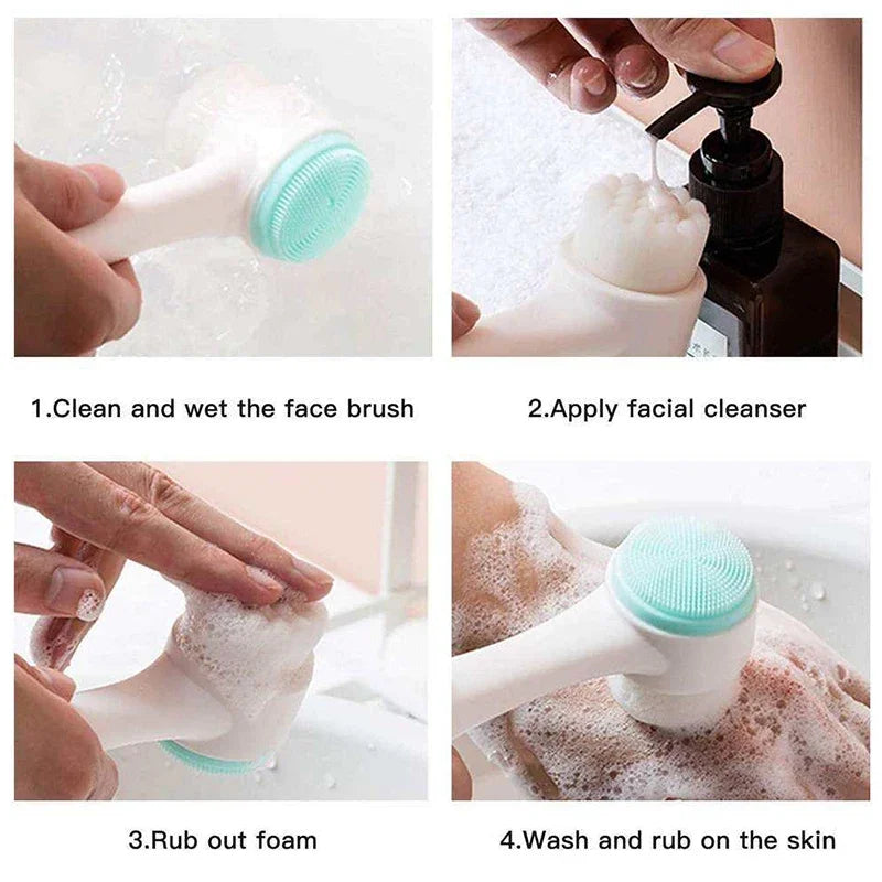 Double-sided soft exfoliating 3D silicone facial brush
