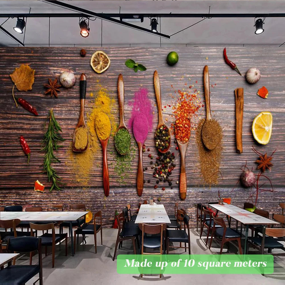 Custom Size Mural Wallpaper 3D Grilled Steak Pizza Shop Donuts Wall Painting Restaurant Cafe Modern Kitchen Spices Wall Papers