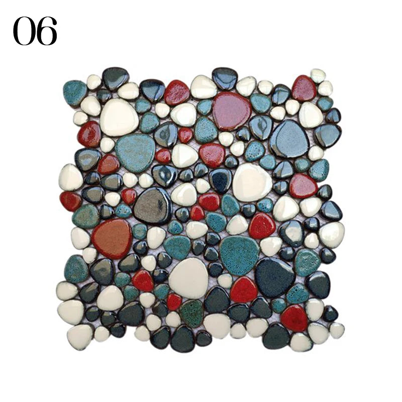 Ceramic Pebble Mosaic Fragment Hot Spring Pool Fish Pool Fragment Home Decor Toilet Non-slip Anti-friction Blue White Tile Sheet