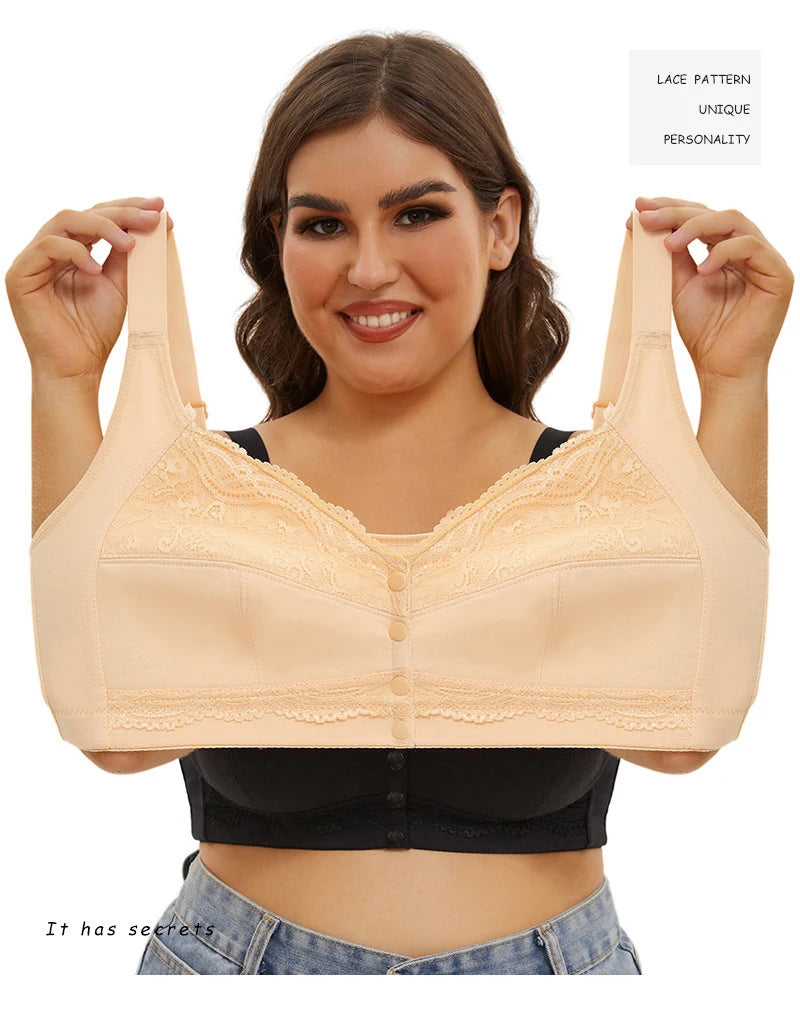 Large size AG lace bra, push-up bra, no underwire, front closure