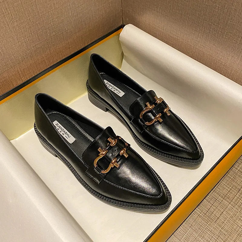 Women's Pointed Toe Chain Platform Slip-on Loafers