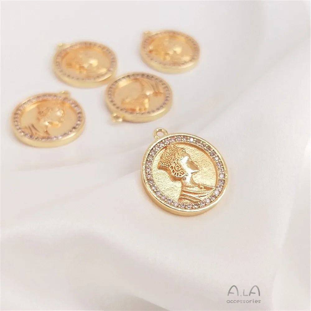 14K Gold Retro Necklace &amp; Bracelet with Zircon