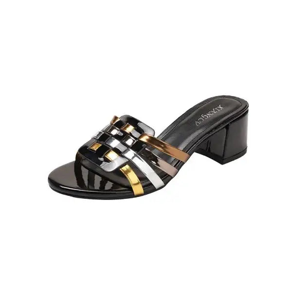 High-end Perforated Women's Flat Sandals with Fashionable Square Heels