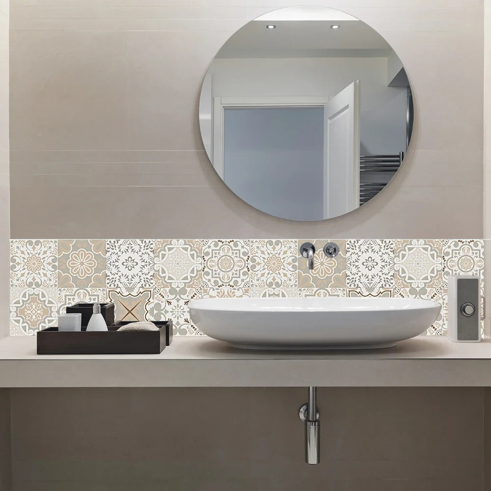 10pcs/set Portuguese Style Tiles Sticker Kitchen Backsplash Oil-proof Cupboard Washbasin Peel &amp; Stick Waterproof Art Wall Decals