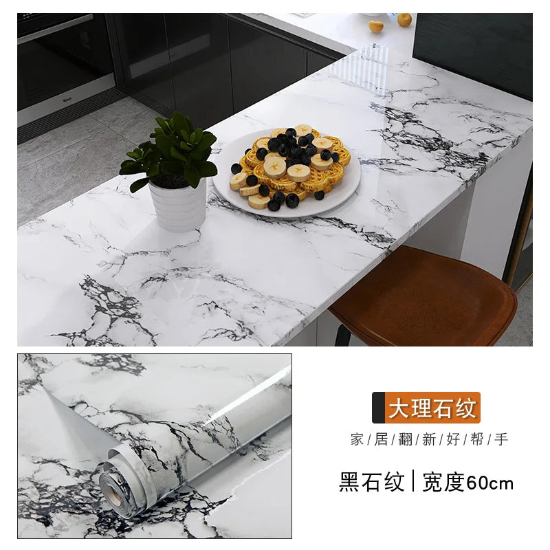 60cm Marble Vinyl Film Self Adhesive Wallpaper Bathroom Kitchen Cupboard Countertops Contact Paper PVC Waterproof Wall Stickers