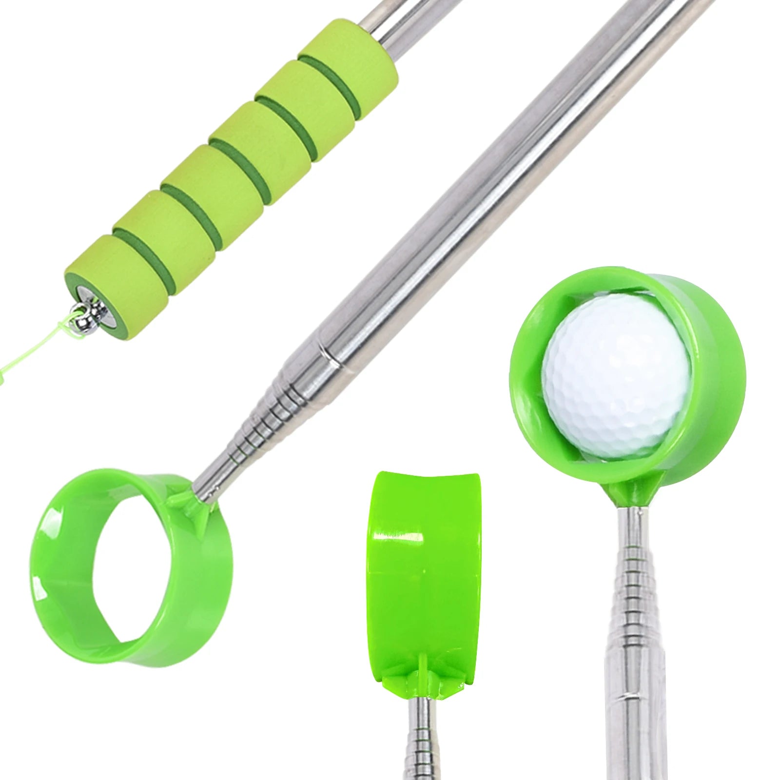 2-sided stainless steel golf ball picker, durable, compact