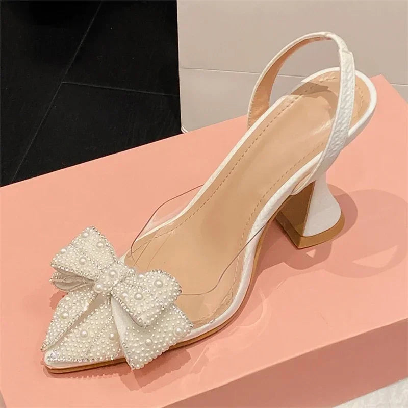 Transparent PVC High Heel Sandals with Butterfly Bow for Women's Fashion