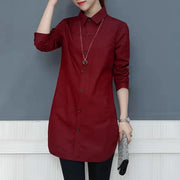 Women Shirt Elegant Side Split Irregular Hem Solid Color Basic Shirt Spring Summer Mid Length Underlay Shirt Casual Loose Shirts