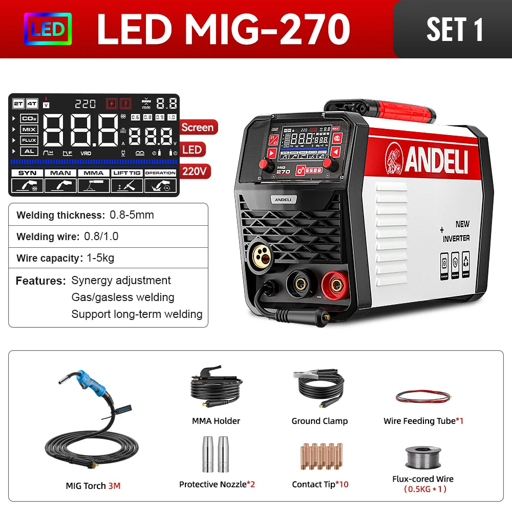 ANDELI 200A Semi-automatic Welding Machine MIG/LIFT TIG/MMA/Aluminum Welding/Spool Gun Inverter MIG Welder Gas Gasless Welding - Daisan Mart