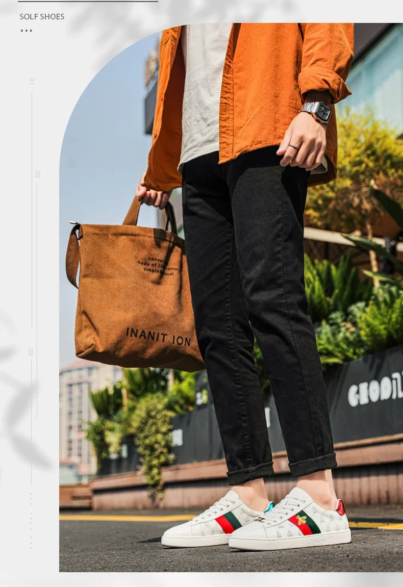 High-end Fashion Men's Embroidered Leather Shoes Sneaker