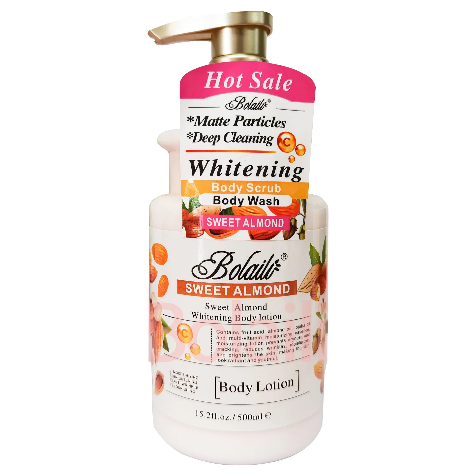 500ml Almond Whitening Body Lotion &amp; Scrub Body Wash Exfoliating Moisturizing Whitening Skin Lightening Increase Skin Radiance
