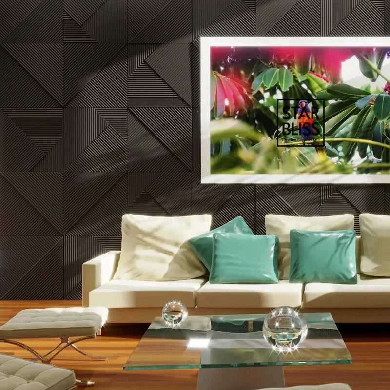 3D wall panel with glossy gold wood grain, waterproof