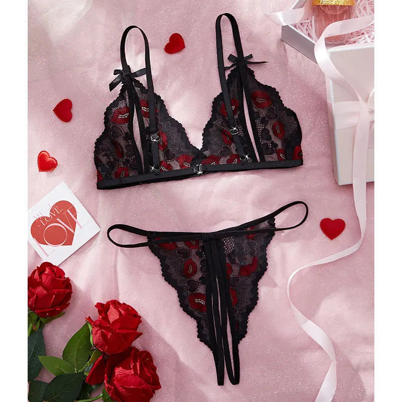 2 Piece Set Exotic Sexy Lingerie Set Transparent Lace Bra Women Sheer Ladies Embroidery Floral Bras Underwear Sets Push Up