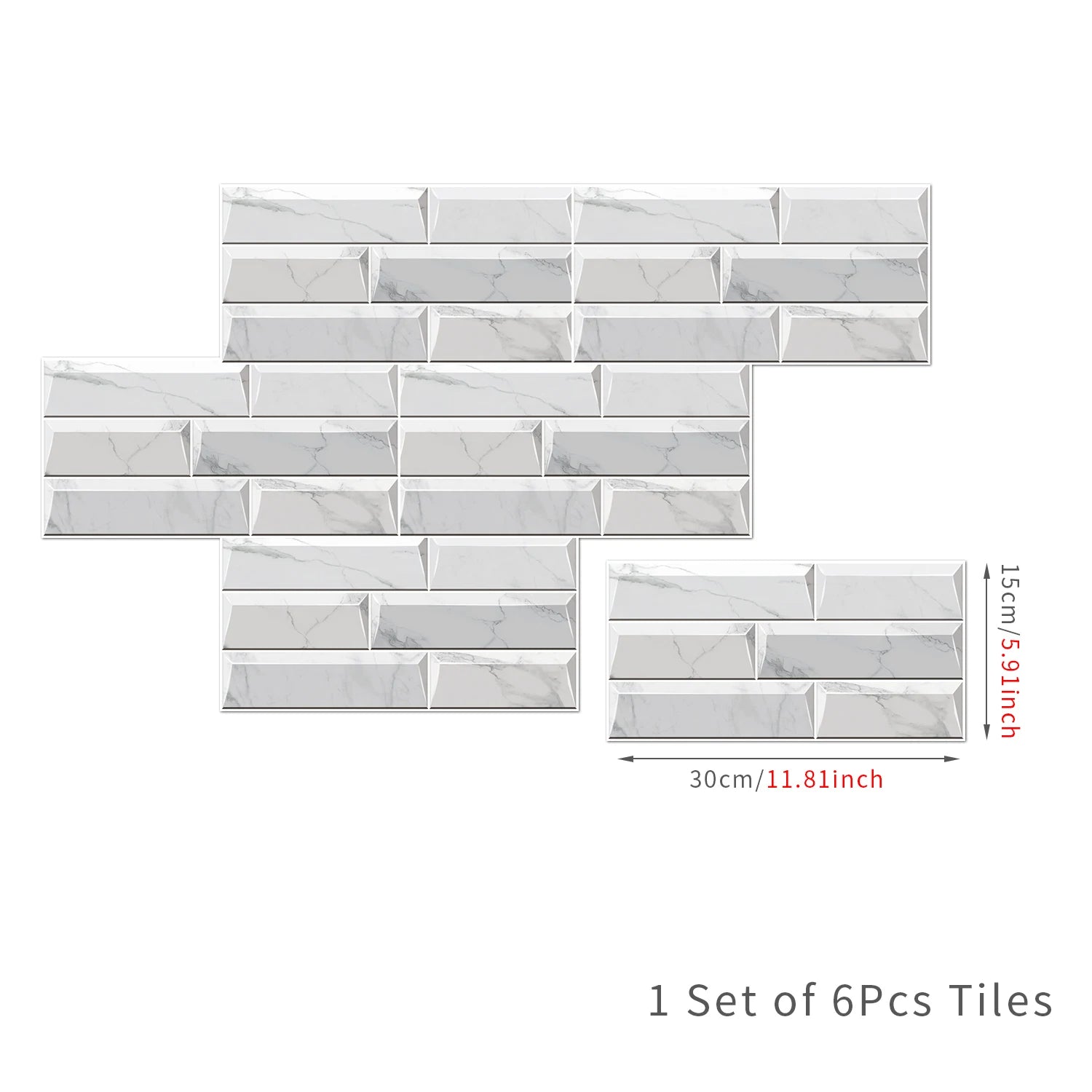 Waterproof Self Adhesive Removable 3D DIY Modern Grayish White Marble Tile Wall Sticker Bathroom Kitchen Cupboard Home Decor