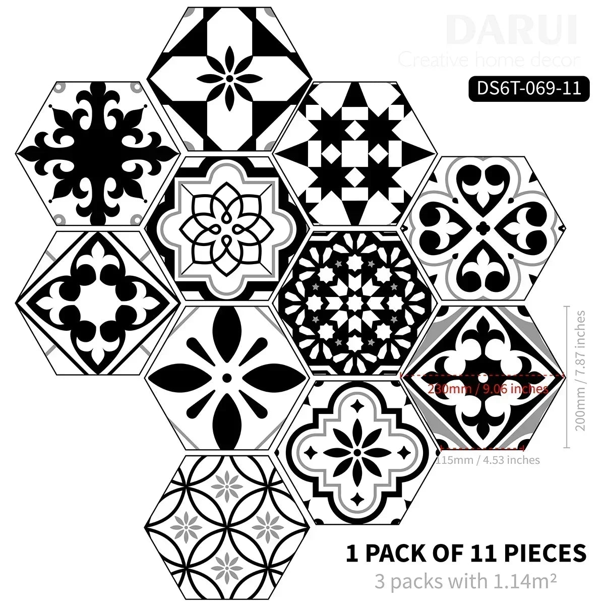 22PCS Self-adhesive Moroccan Style Hexagonal Diagonal Floor Stickers Non-slip Waterproof Decals for Kitchen Bathroom Decoration