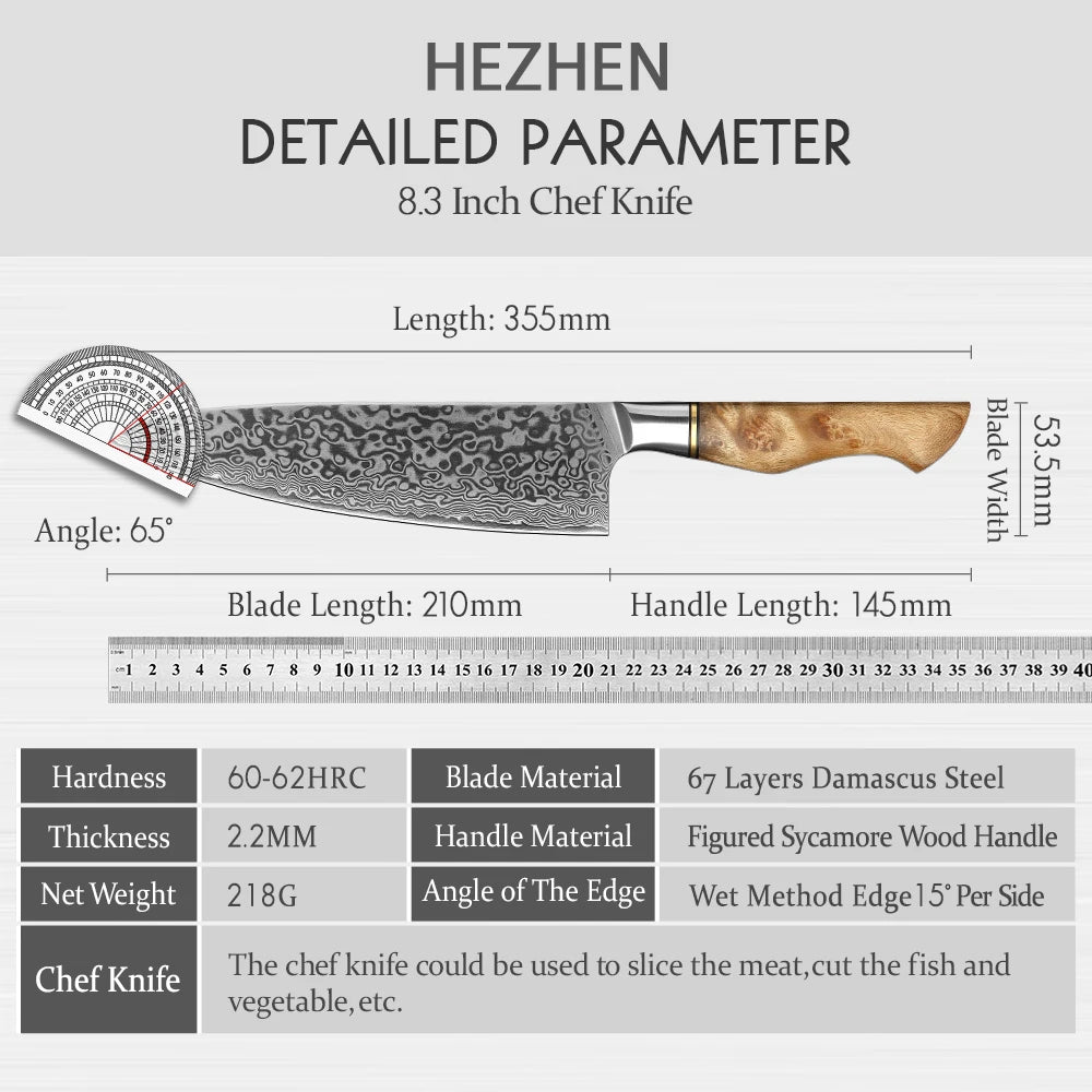 HEZHEN Kitchen Knife 67 Layers Damascus Steel Professional