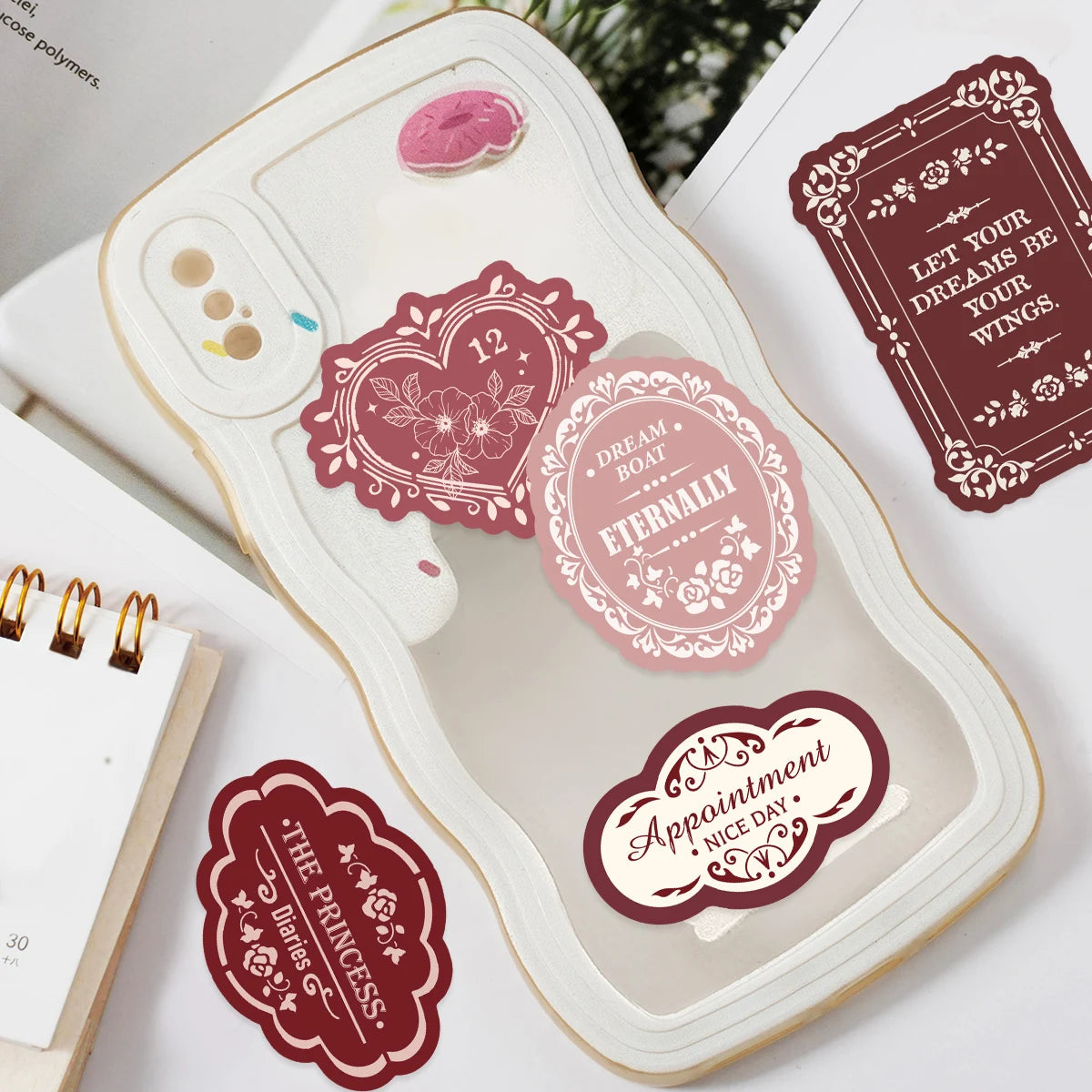 30pcs Rose Red English Label Pattern Stickers for Notebooks, Water Bottles, Suitcases and Mobile Phones, Party Stickers
