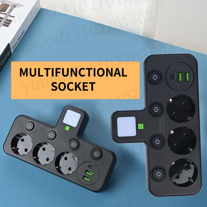 Ổ Cắm Đa Năng 6in1: 3 AC, 2 USB, 1 Type-C, Sạc Không Dây