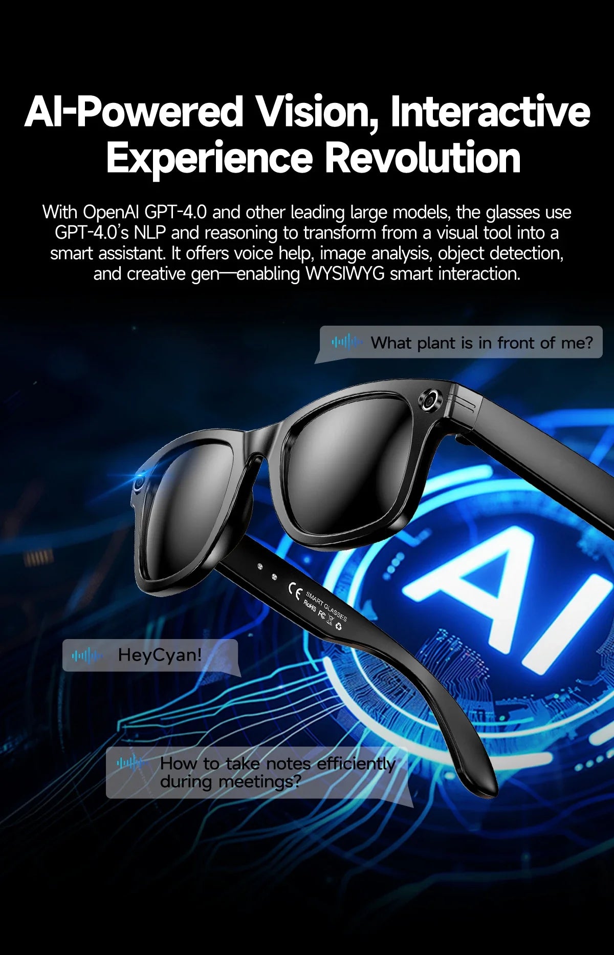 AI Smart Glasses 2025 - Take, Translate, Call, Music 8MP