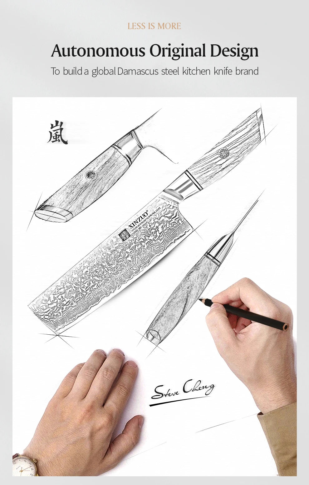 XINZUO 1-8pcs Kitchen Knife Set 73 Layers Custom Damascus Steel 15°±1 Per Side Steel Blade with Olive Wood Handle - Daisan Mart
