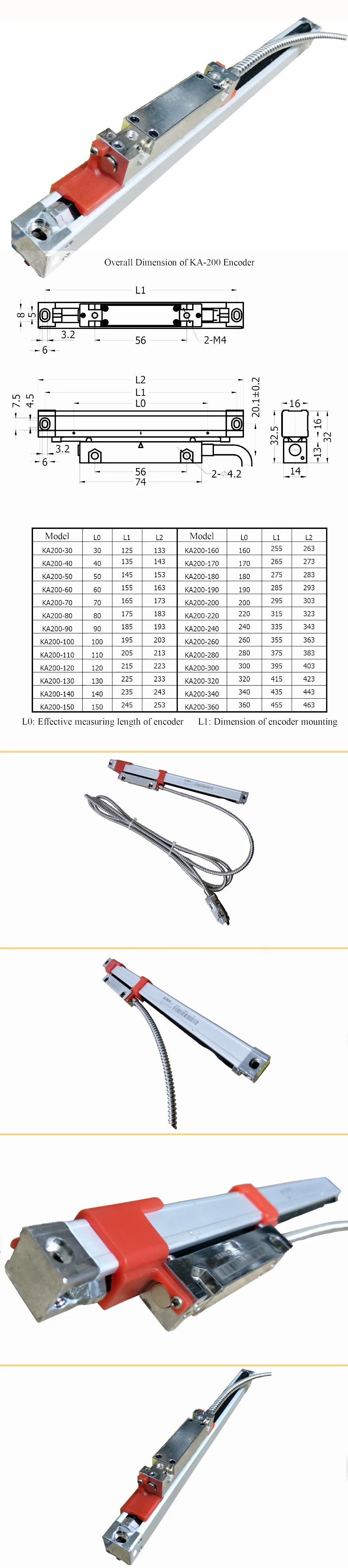 SINO Micro Grating Optical Electronic Ruler Resolution 5um Range, Ka200 70mm-360mm Free of Charge