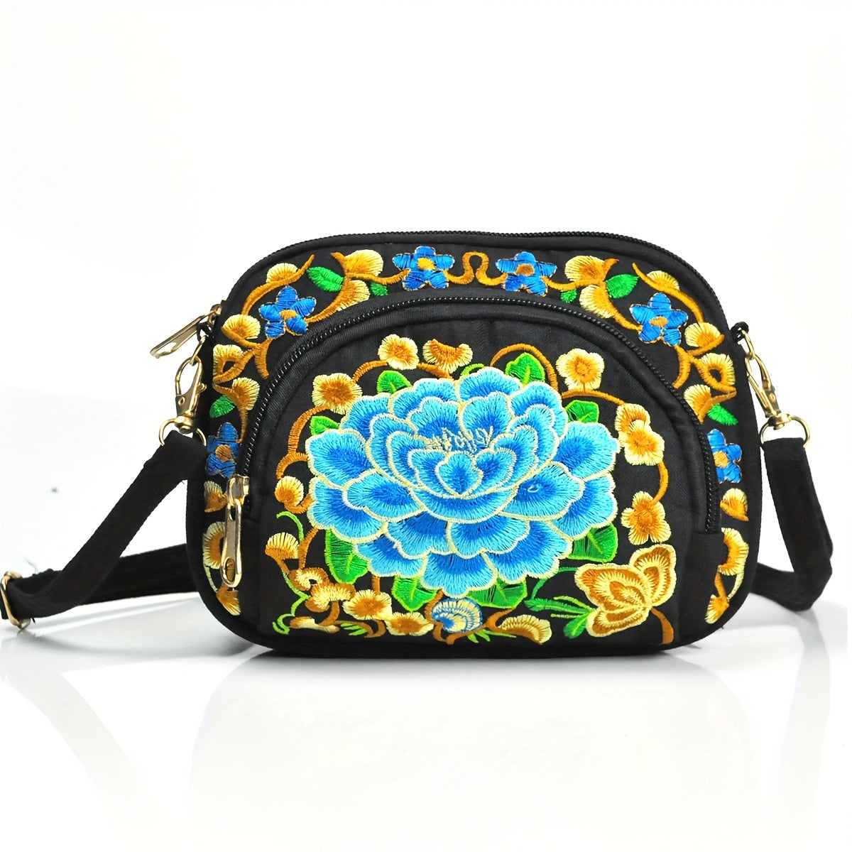 Embroidered Floral Crossbody Bag, Detachable Strap