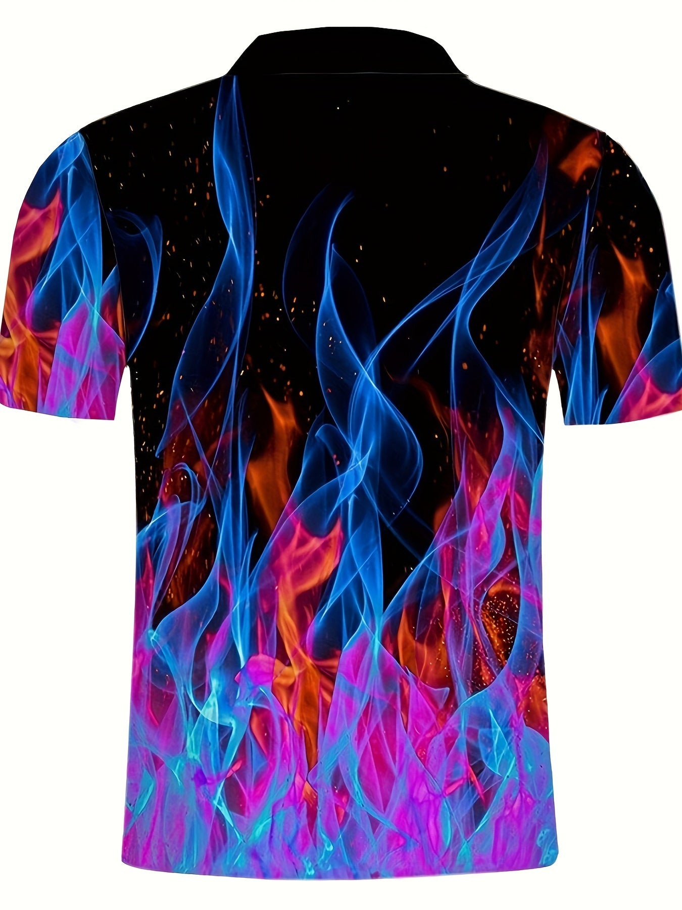 Big Size Golf Shirt 3D Printed Fire Pattern - Light Stretch, Breathable Fabric