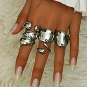 Set of 5 Women's Fashion Expandable Silver Metal Rings
