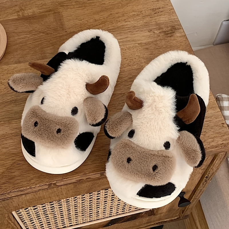 Cute Milk Cow Slippers - Warm &amp; Soft For Women