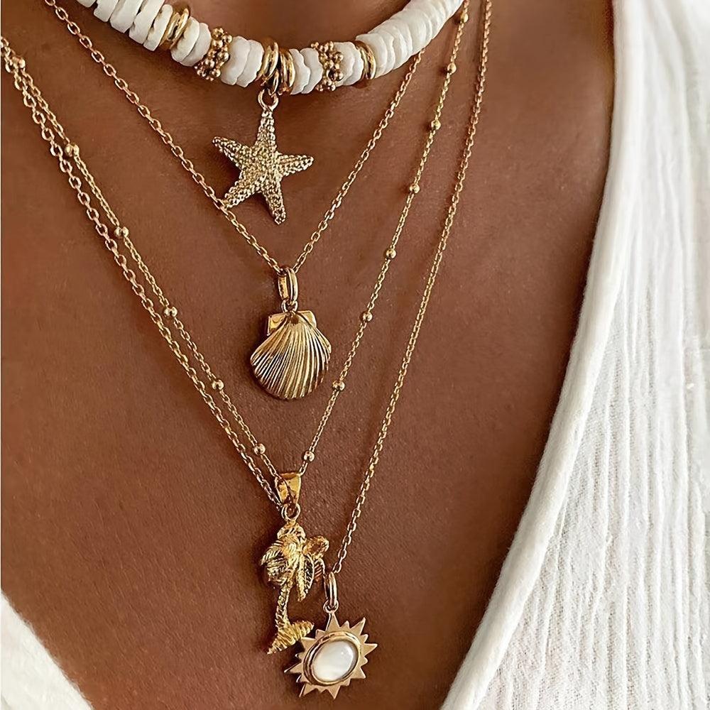 Feminine Sea Style Starfish &amp; Shell Necklace