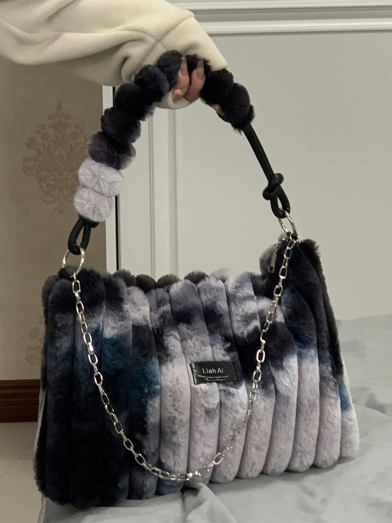 Women's Luxury Soft Fur Handbag Multi-Function Large Size