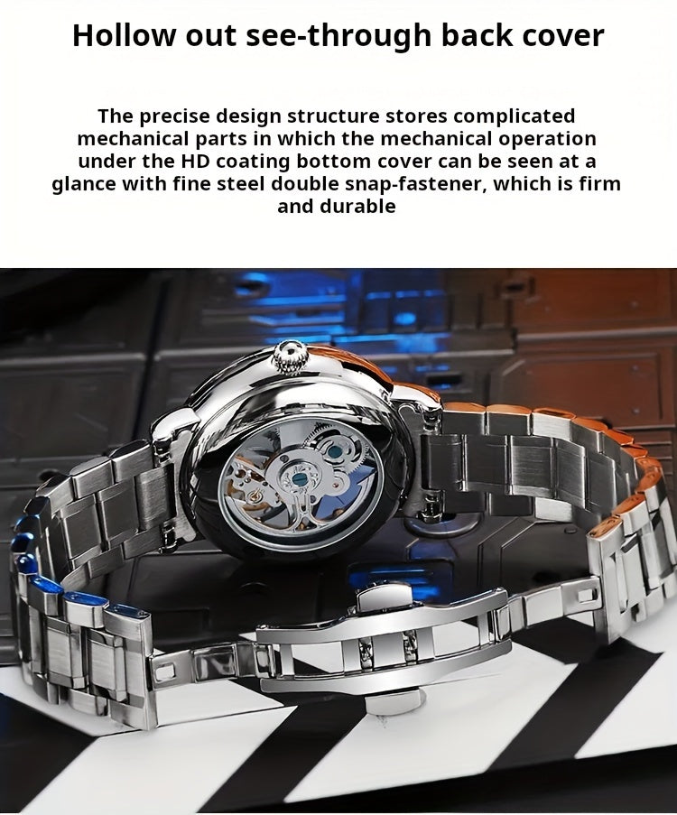 Đồng hồ nam máy cơ lộ máy viền đá quý phát sáng