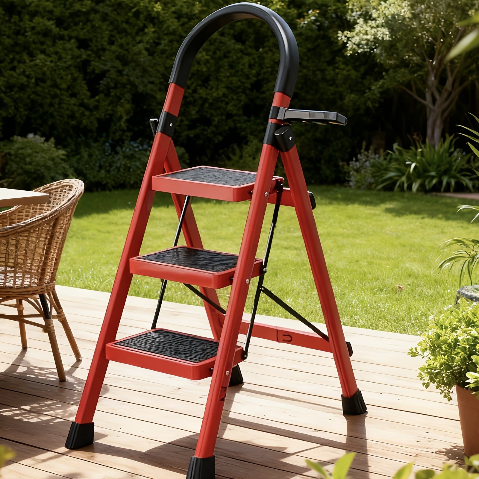 3/4/5-Step Portable Folding Ladder, 500/520/530 Lbs Durable Step Ladder with Wide Anti-Slip Pedal,, Lightweight Steel Step Stool Suitable for Both Household And Industrial Use - Daisan Mart