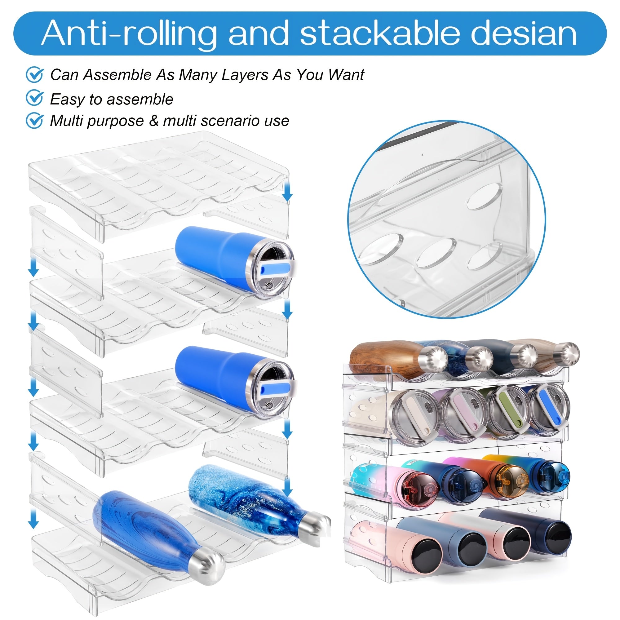 4-Tier Stackable Water Bottle Organizer - Clear Plastic Kitchen Cabinet Storage Rack Holds 16 Bottles, Space-Saving Design for Home, Office, Pantry Organization, Kitchen Organizer, Office Supply Storage, Sleek Appearance, Tra