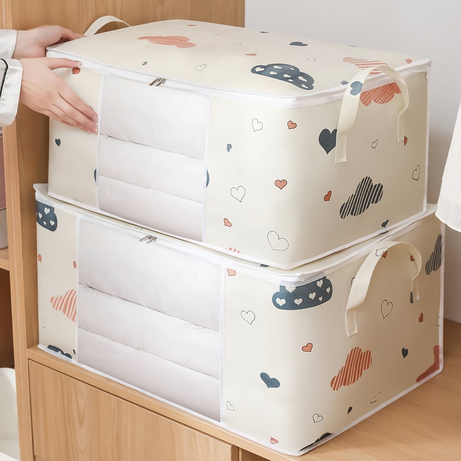 [Large Capacity Storage Bag] Large Capacity Foldable Clothes Storage Bag | Thick Fabric with Reinforced Handles, Sturdy Zipper & Transparent Window | Suitable for Quilts, Blankets, Bedding | Storage Bins, Baskets & Containers - Daisan Mart