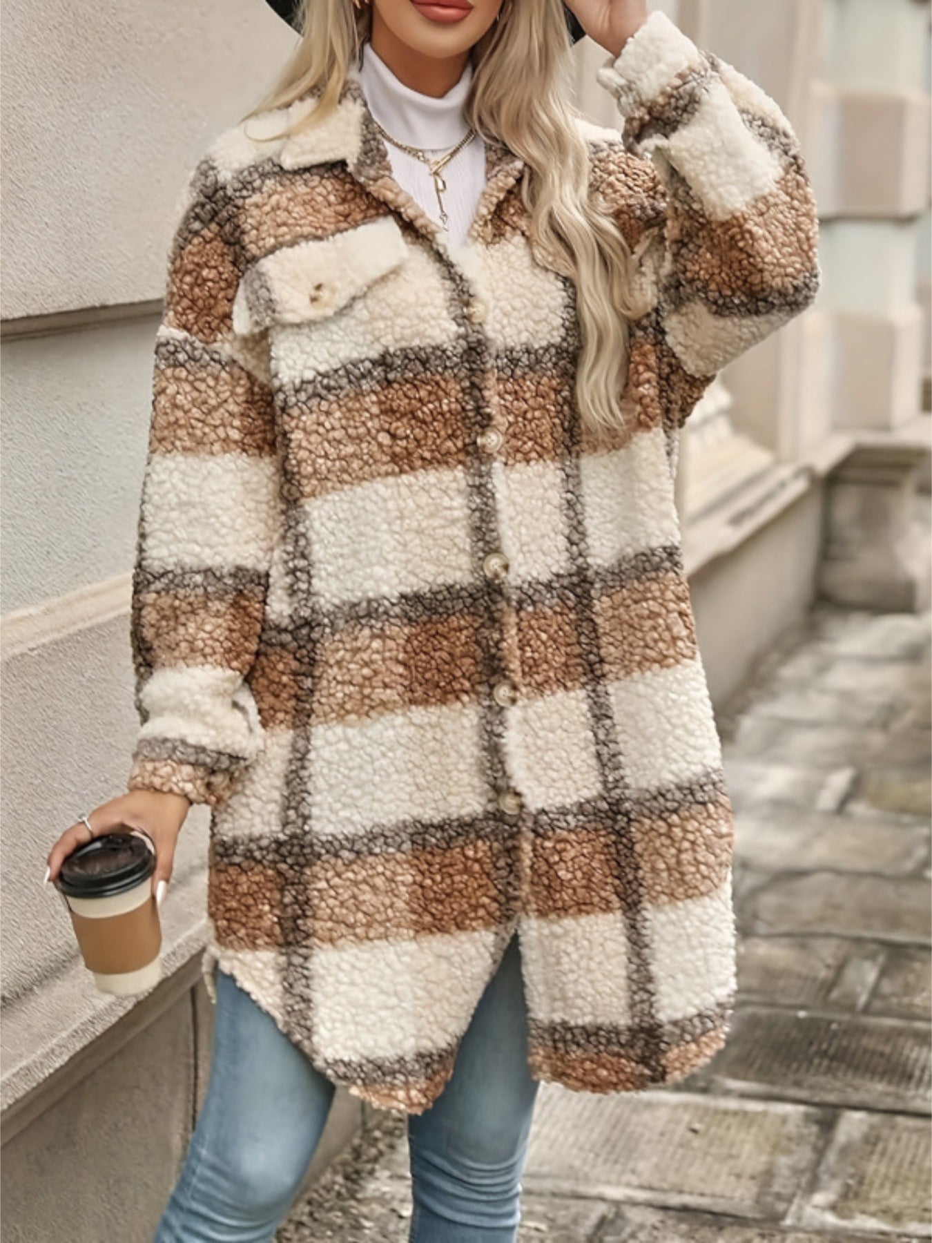 Áo Khoác Nữ Dáng Rộng Kẻ Sọc Y2K Ấm Áp Cổ Điển Mùa Đông