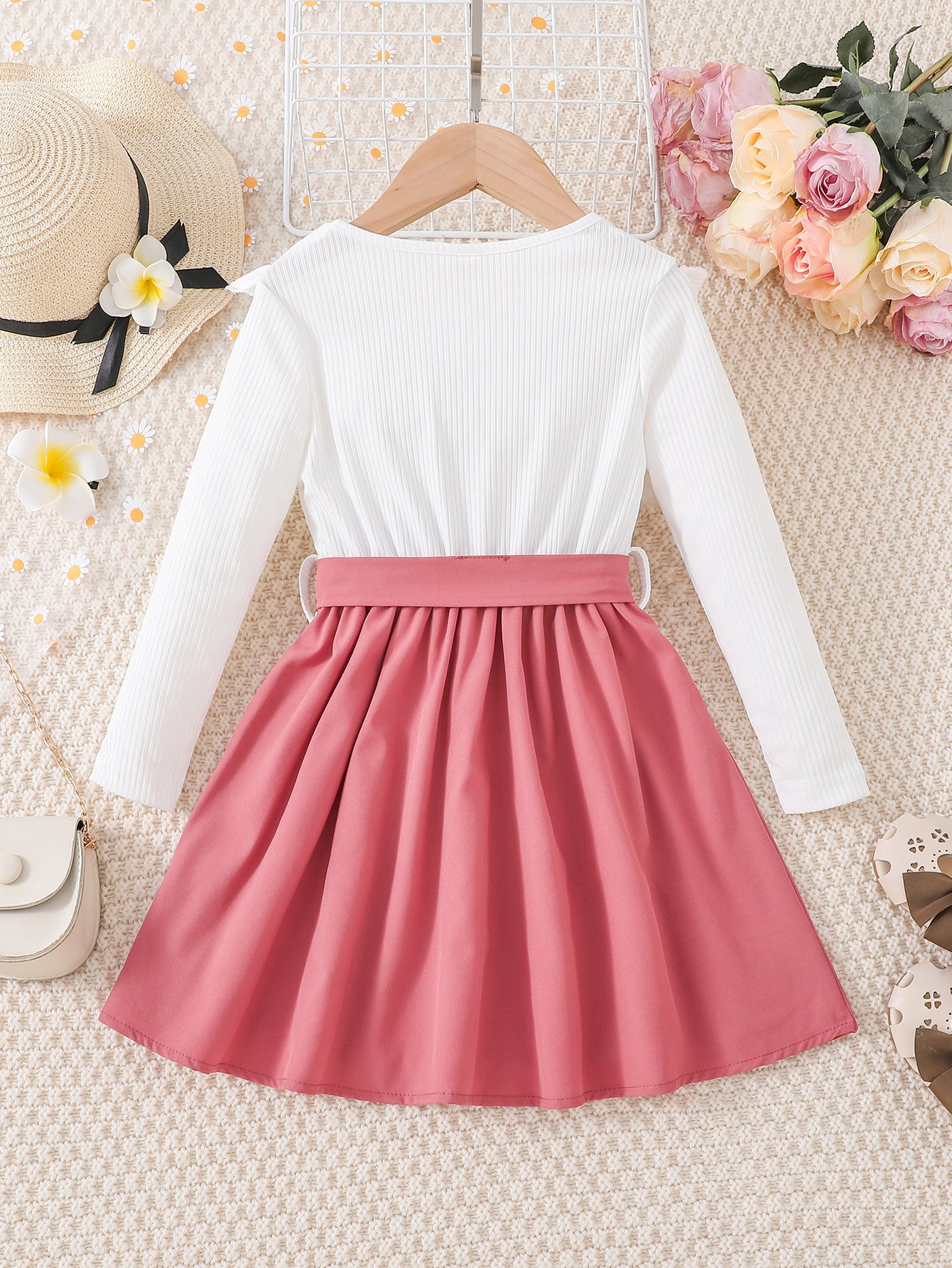 Baby Girl's Long Sleeve Floral Dress with Belt - Gentle Spring and Autumn